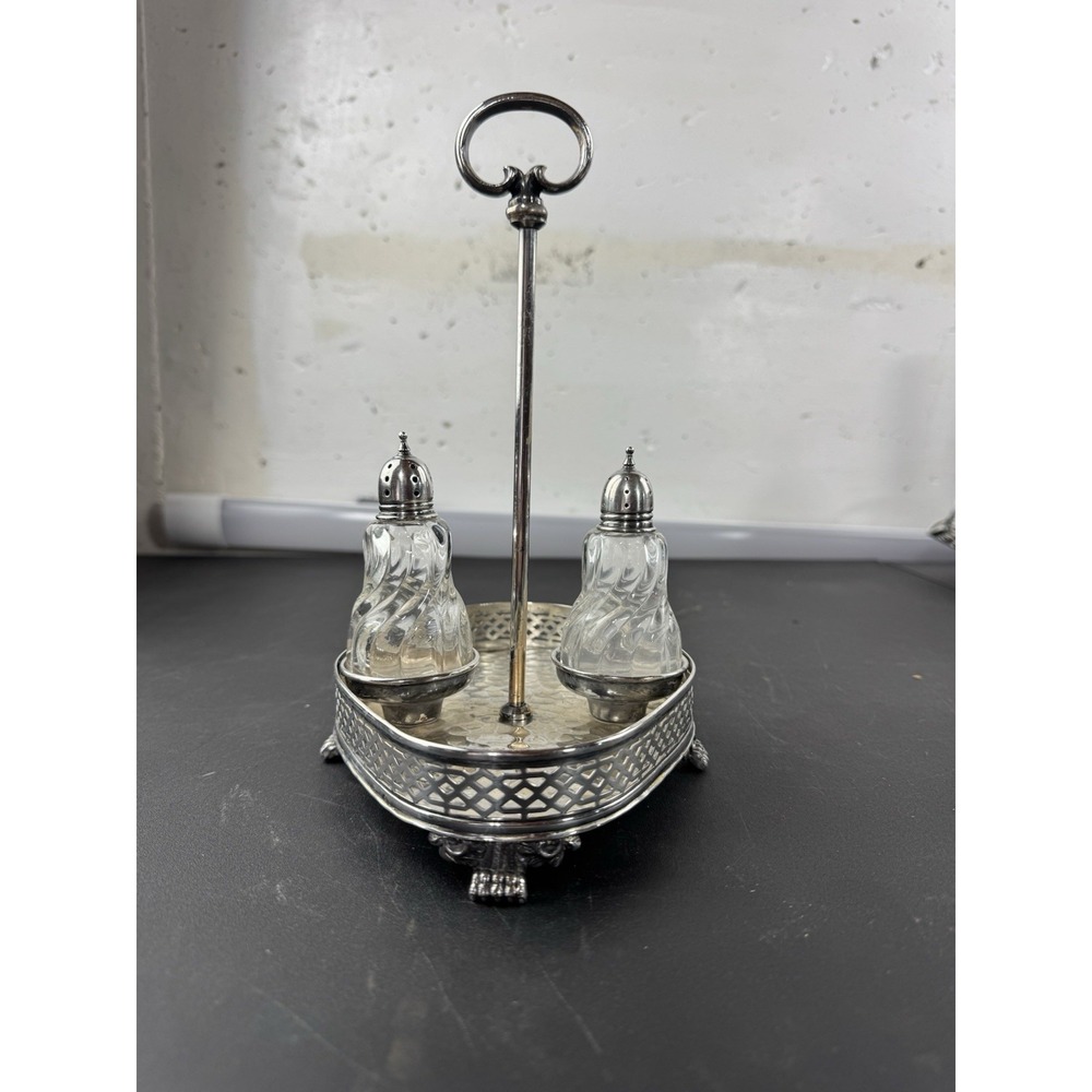 Vintage ornate silver plate condiment set Apollo Studio BRS 8215 3 piece